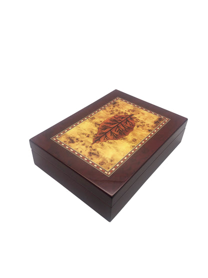 Wooden Humidor with tobacco leaf pattern