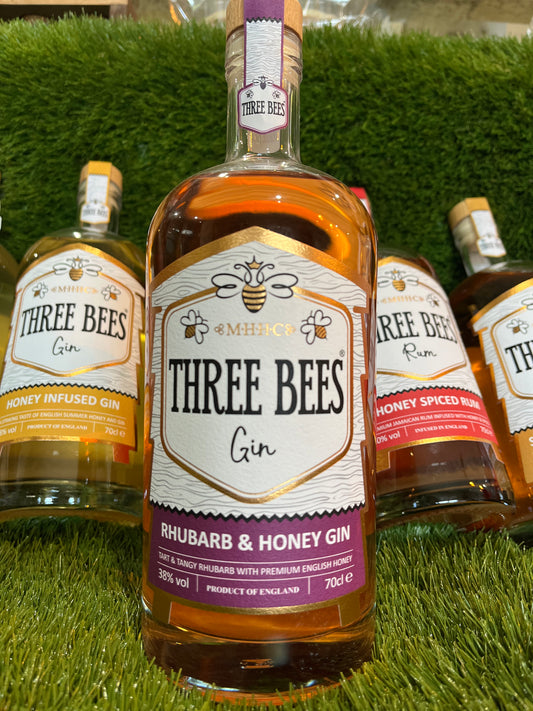 Three Bees Rhubarb & Honey Gin - Premium English Craft Spirit, 70cl