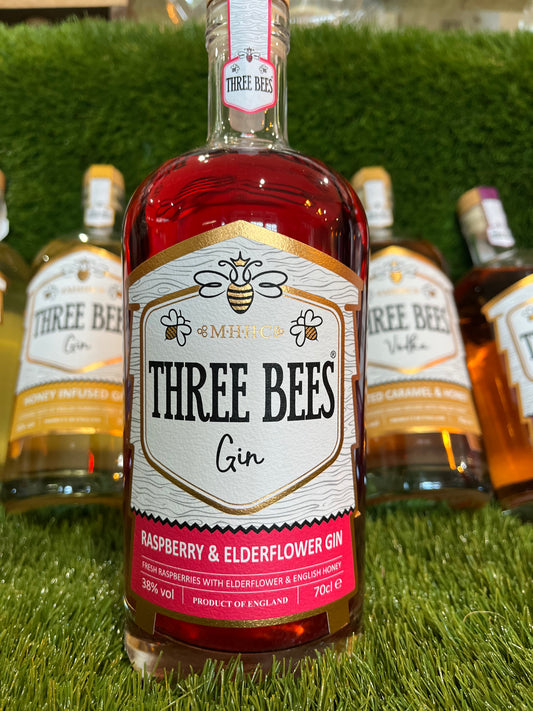 Three Bees Raspberry & Elderflower Gin, 70cl – Summer in a Glass