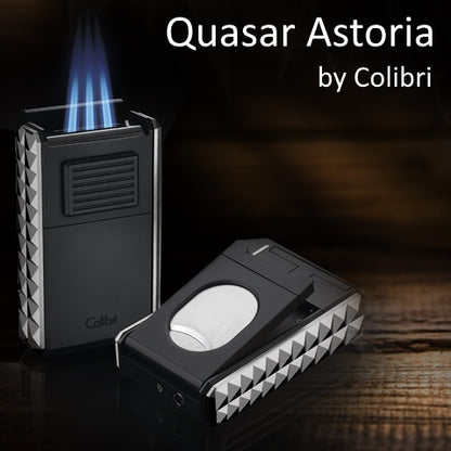 Colibri Quasar Astoria Triple Jet Flame Lighter/ Cigar Cutter All-in-1